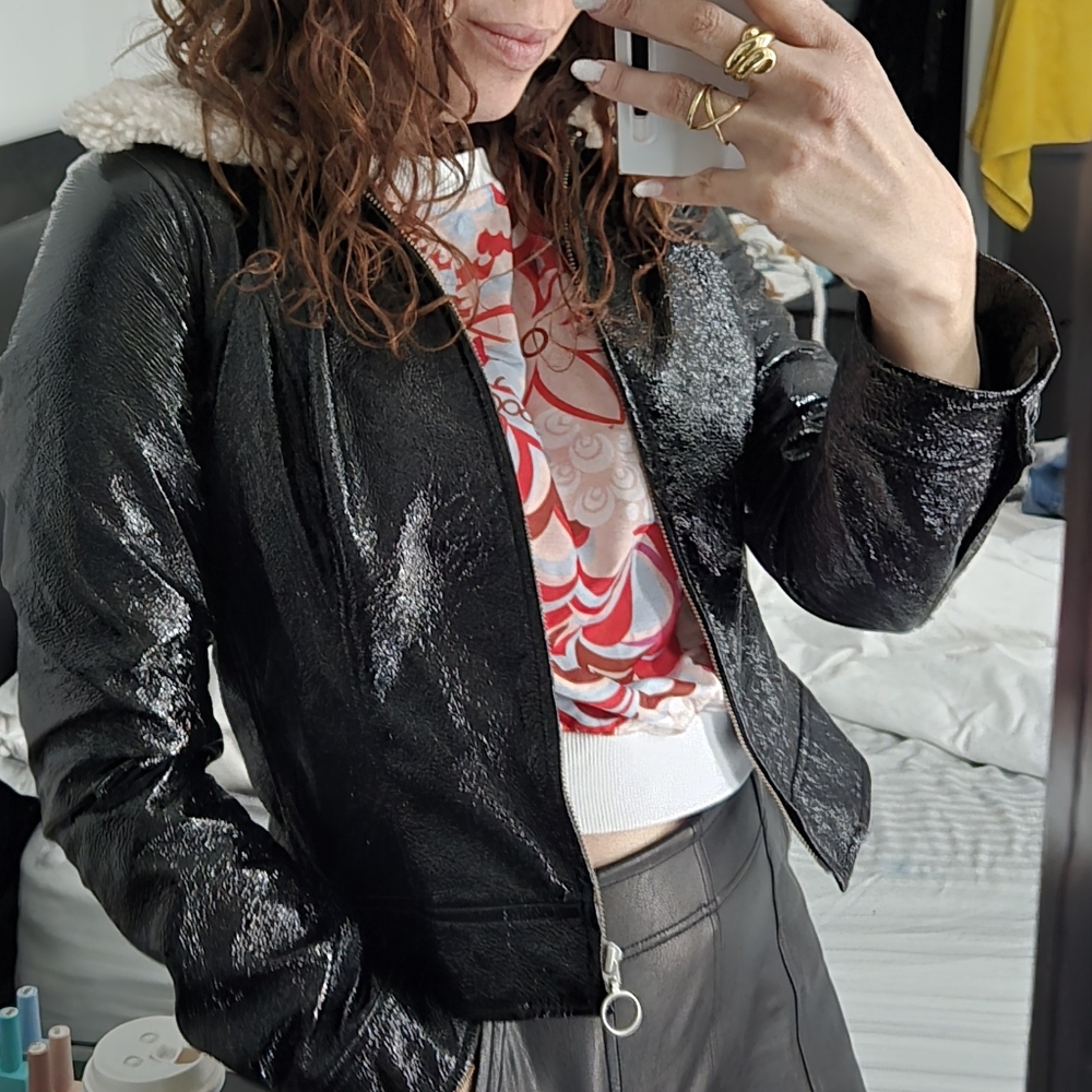Black Shiny Wilfred Jacket S Sherpa Collar